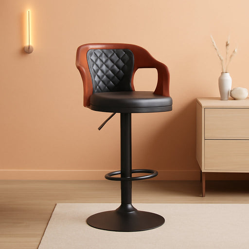 Barstools Set of 2,Counter Height Stools with Bentwood Back&Arm, Swivel Barstools,Pu Leather Kitchen Island Stools, Adjustable Height Bar Chairs for Club Pub Dining Room,Black