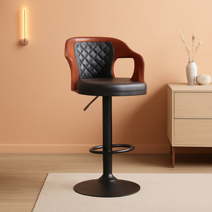 Barstools Set of 2,Counter Height Stools with Bentwood Back&Arm, Swivel Barstools,Pu Leather Kitchen Island Stools, Adjustable Height Bar Chairs for Club Pub Dining Room,Black