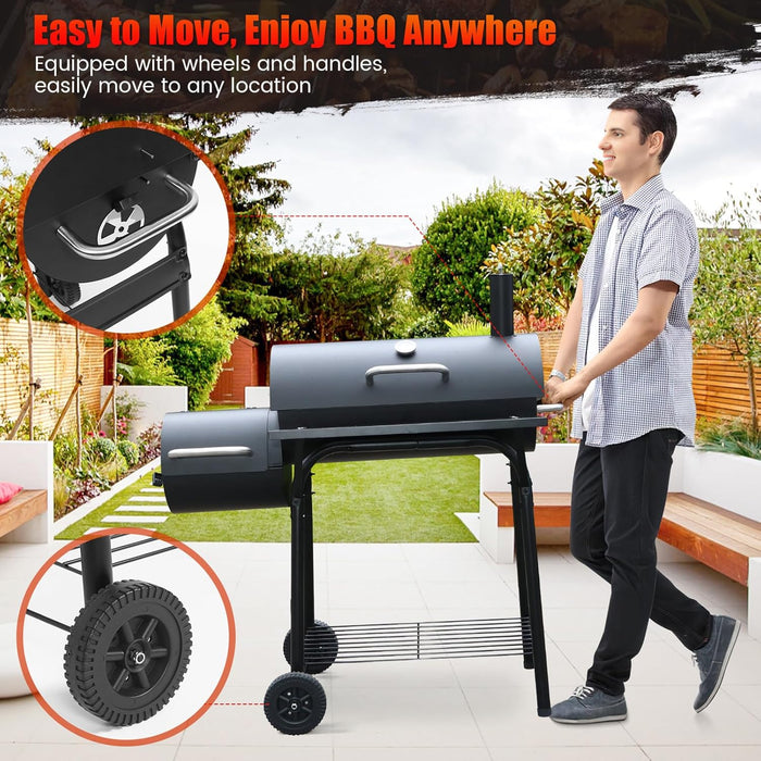 Charcoal Grills with Offest Smokers: Spacious Barrel Charcoal BBQ Grill | Barbecue Smoker Grill Combo for Outdoor Backyard Patio Camping Picnic and Party