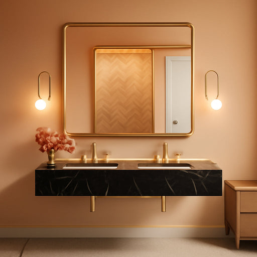 40 X 30 Inch Gold Bathroom Mirror, Brushed Brass Metal Frame Mirror for Vanity, Rectangle Wall Mounted Golden Modern Mirror (Horizontal/Vertical)
