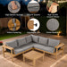 4 Pieces Patio Furniture Set, Outdoor L-Shaped Sectional Sofa Set with Coffee Table, Acacia Wood Conversation Seating & Thick Cushions and Side Table, for Backyard, Garden and Poolside, Grey