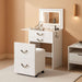 3-In-1 Vanity with Flip Mirror & Lights, Fluted Compact Vanity Table with 3 Drawers, Storage Compartment and Rolling Stool, Modern Small Makeup Vanity for Bedroom, Powder Room, Solid White
