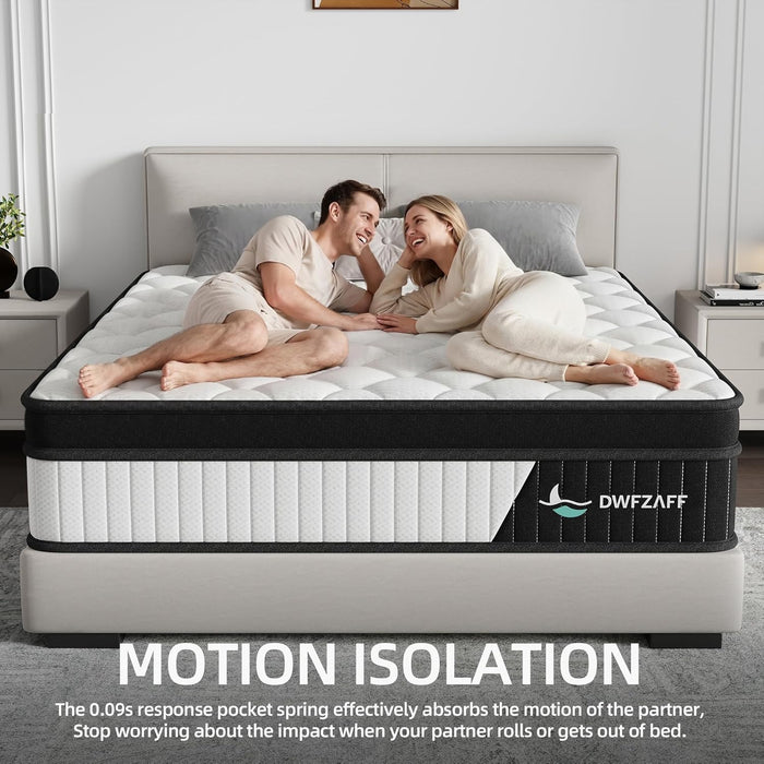12 Inch Queen Mattress in a Box，White，Medium Firm Feel，Individually Wrapped Coils for Motion Isolation and Breathable Fire-Resistant Knit Cover, Certipur-Us Certified Foam