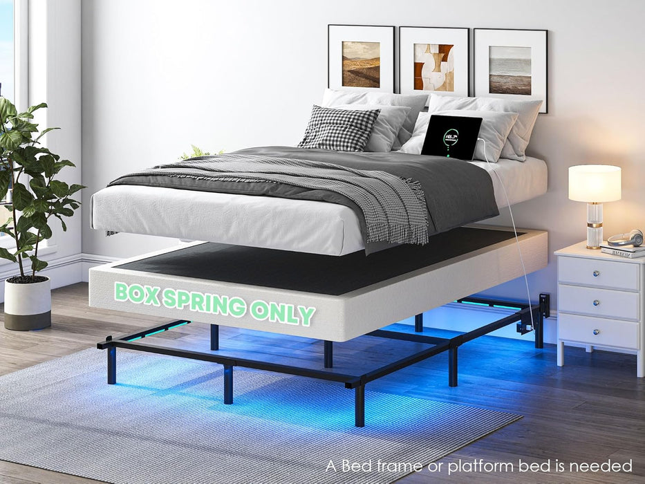 9 Inch High Profile Box Spring, Sturdy Metal Frame Mattress Foundation, Easy Assembly, Quiet & Noise-Free, Queen Size