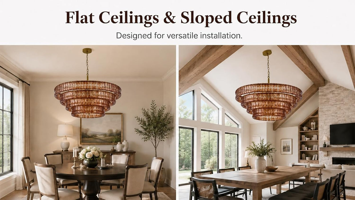 40 Inch Modern round Amber Crystal Glass Chandelier, Large 4-Tier 10 Lights Gold Luxury Hanging Light Fixture, for Dining Room, Kitchen Island, Living Room, Entryway (Included E12 Bulbs)