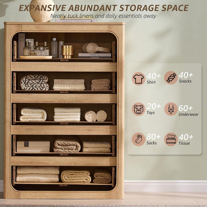 46" Tall Transitional 5-Drawer Dresser for Bedroom, Pale Honey Oak