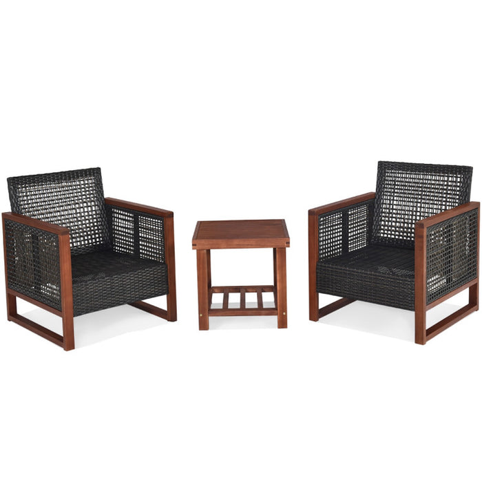 3 Pieces Acacia Wood Patio Furniture Set with Coffee Table