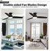 Modern 42 Inch Ceiling Fans with Lights and Remote for Bedroom Office, Flush Mount, 18W 6CCT Dimmable, Dual Color 3 Blades 6 Speed Reversible Quiet DC Motor, Black/Wood Grain