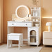 Kids Vanity Table and Chair Set, Toddler Dressing Table for 5-12 Year Old Little Girls, 2 in 1 Princess Makeup Vanity with Mirror & Lights, Wooden Pretend Play Vanity Desk, White