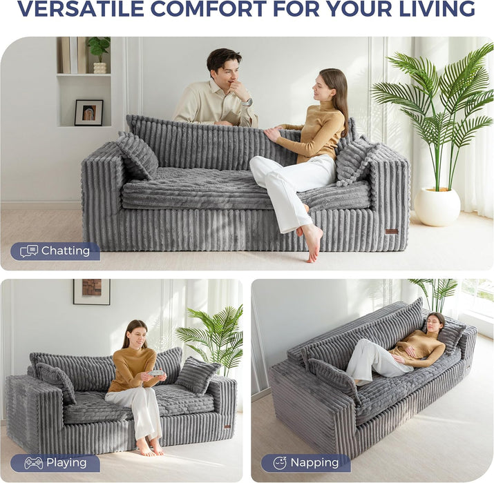 76-Inch Upholstered Premium Bean Bag Sofa DarkGrey