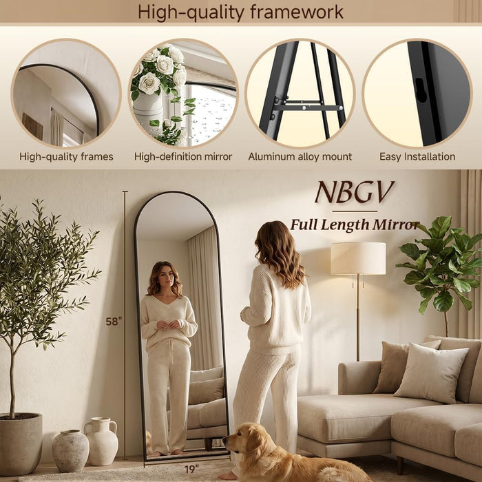 58"X18" Floor Mirror Full Length, Arched Full Length Mirror with Stand, Full Body Mirrors for Bedroom Living Room or Cloakroom Black