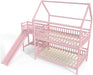 Pink FullOverFullBunkBed PlayhouseWithStairs Storage