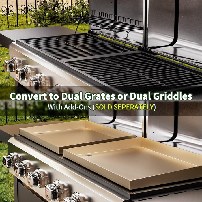 Brand-Man Griddle Grill Combo 6-Burner, 2 in 1 Versatile Propane Gas Grill and Griddle with Double Stainless Steel Lids, BBQ Combo for Outdoor Kitchen & Backyard Barbecue Cooking