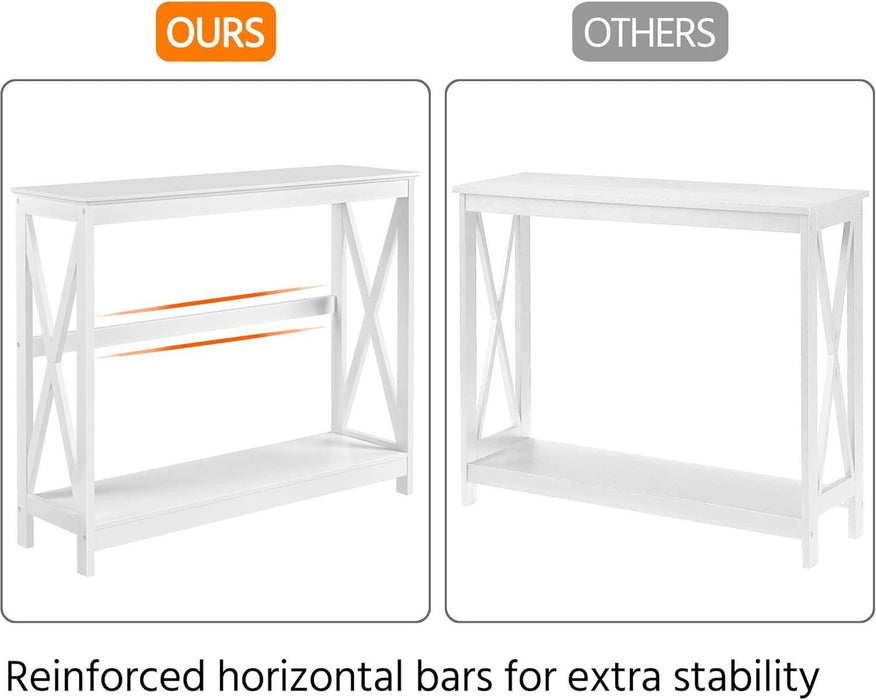Wood Entryway Table, Console Table for Entryway, 2-Tier Sofa Table Accent Table W/Storage Shelf for Living Room, Hall, Foyer, White