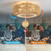 Boho Caged Rattan Fandelier Ceiling Fans with Lights and Remote Control