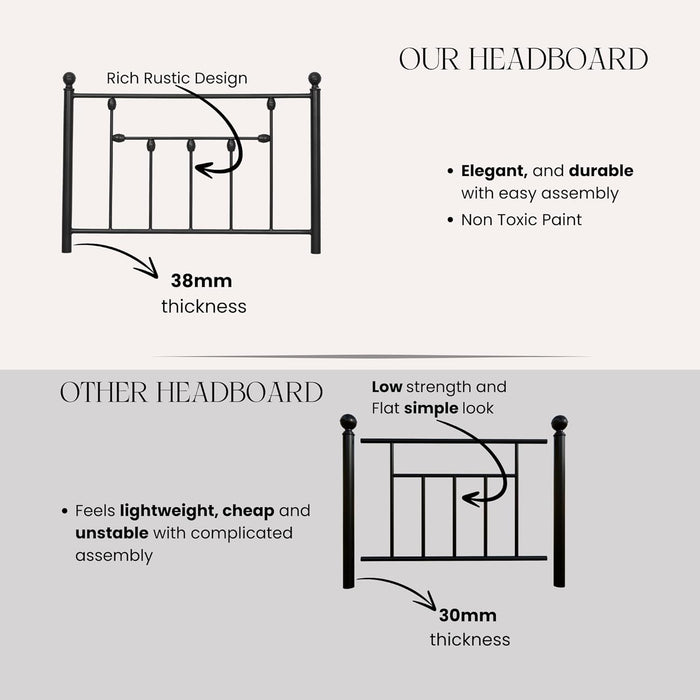 Victorian Twin Size Metal Bed Frame Height Adjustable Headboard Only, Wrought Iron Black Farmhouse Bed Frame Headboard, Easy Assembly, Short Clearance, Tall or Low Setting