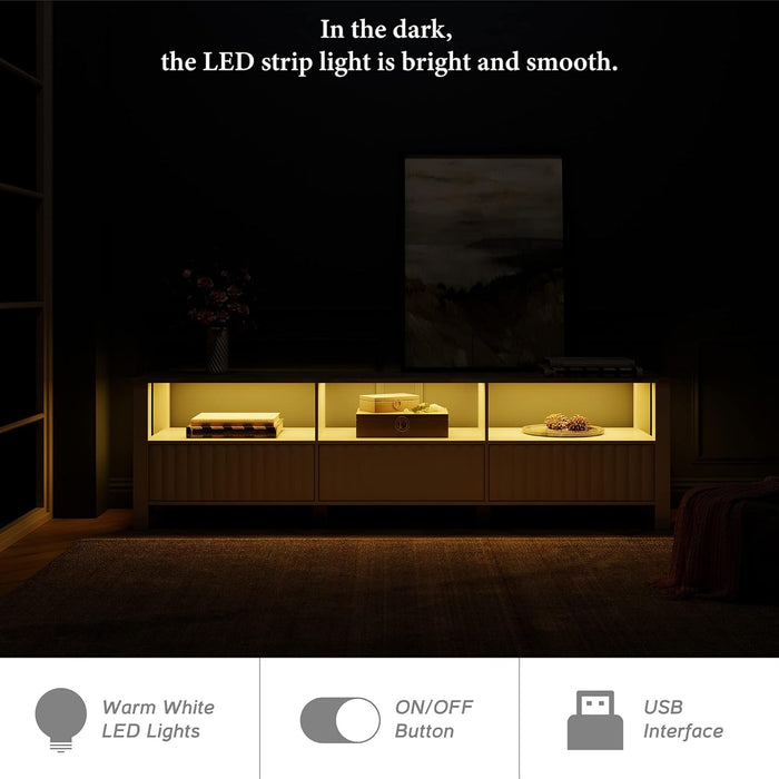 White TV Stand with Storage, Modern Console Table for 65+ Inch Tvs, LED Light Entertainment Center for Living Room, Bedroom, 70 Inch