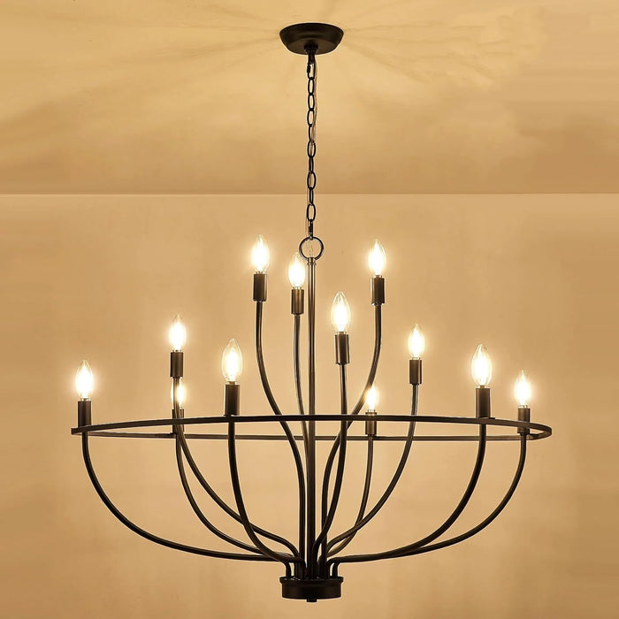 Black 36Inch 12Light Chandelier For Entryway Hallway