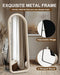 Arched Full Length Mirror, Free Standing Floor Velvet Finish Frame Mirror for Leaning or Hanging, Soft Touch Bedroom & Living Room Decor, Cream White