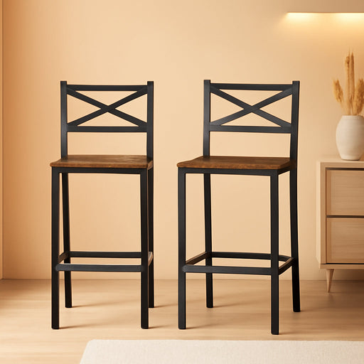 Bar Stools, Set of 2 Bar Chairs with Backrest and Footrest, 26" Tall Counter Bar Stools, Kitchen Breakfast Bar Chairs, Easy Assembly, for Dining Room, Rustic Brown BAHR0901N1