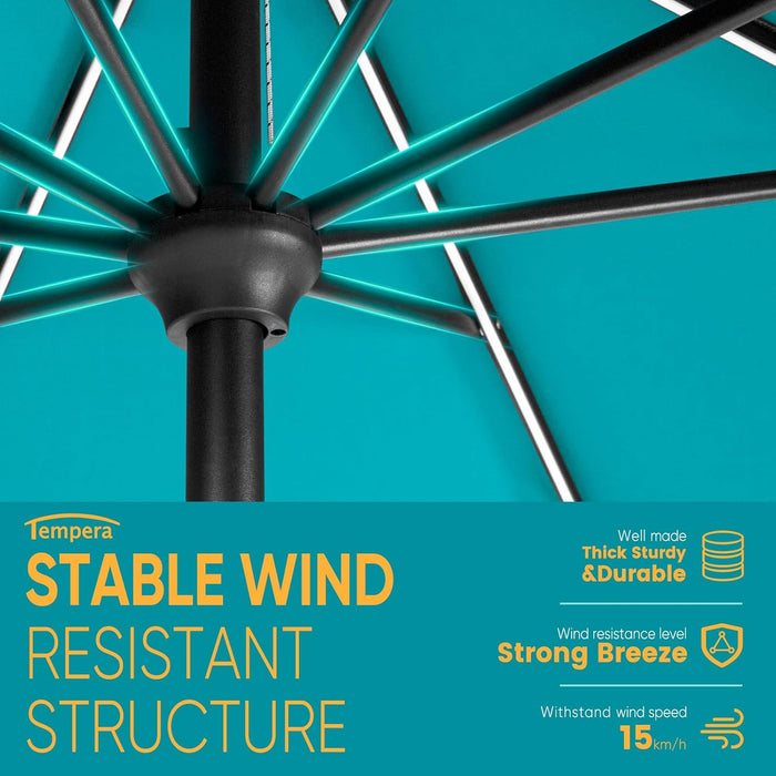 Solar Patio Umbrella 40 LED Lighted Outdoor Umbrella Table Market Umbrella with Push Button Tilt and Crank, Solar Umbrella with Sturdy Pole&Fade Resistant Canopy, Easy to Set