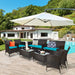 8 Pieces Patio Rattan Conversation Set with Tempered Glass Coffee Table & Thick Cushion, Wicker Set for Garden, Lawn, Poolside and Backyard
