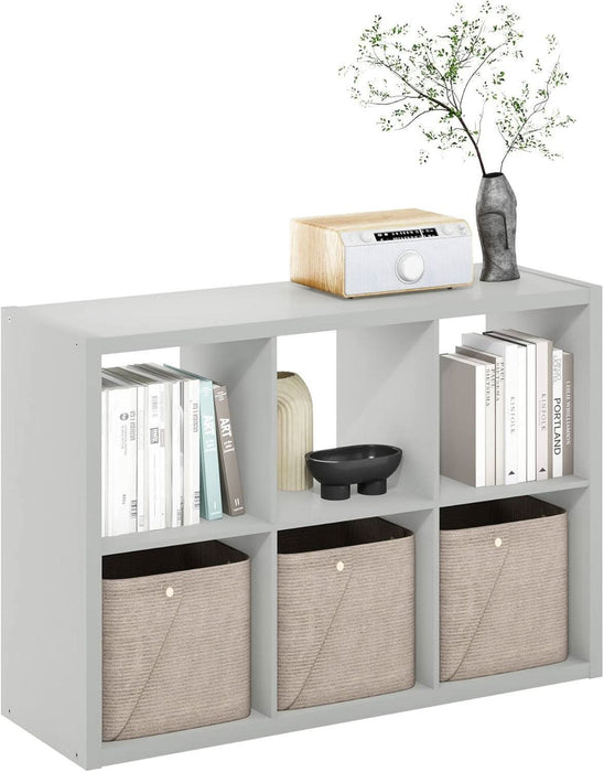 CUBICLE Book Shelf, 6-Cube Bookshelf, Extra Thick Frame Horizontally & Vertically Reversible Bookcase with Open Back, 14.6" X 44" X 30", for Living Room, Bedroom, Home Office, Light Grey