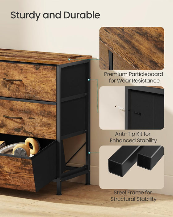 BELLAH Collection - Dresser for Bedroom, TV Stand for Tvs up to 70 Inches, Chest of Drawers for Living Room, Closet, Steel, 9 Drawers, Industrial, Rustic Brown and Ink Black ULGS233KD02S