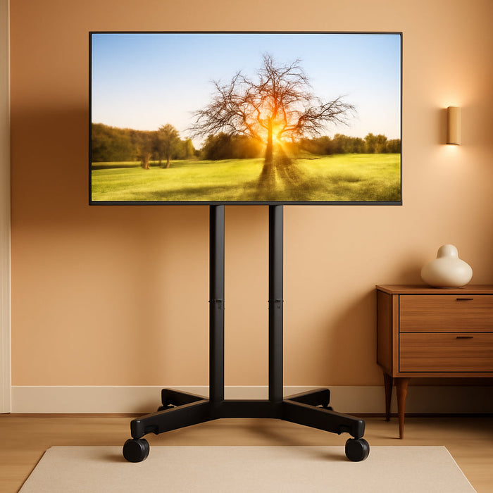 Rolling TV Stand, Mobile TV Stand with Wheels for 32-70 Inch Tvs, Height Adjustable Mobile TV Cart with -15° to +5° Tilt, Outdoor TV Stand for 4K TV Max VESA 400X400Mm up to 88Lbs, PGTVMC14
