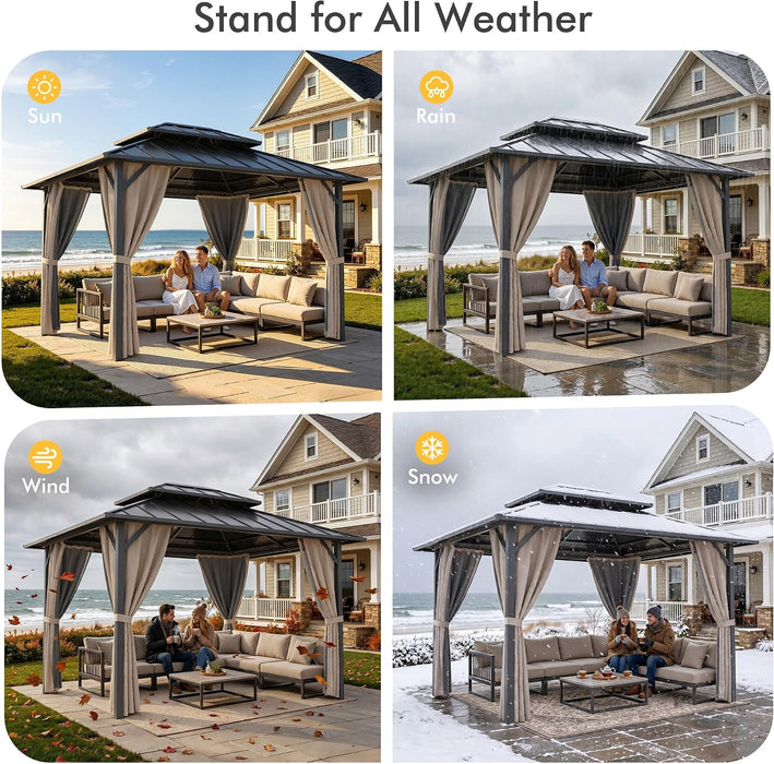 10X12Ft Hardtop Outdoor Gazebo Curtain Netting SandBeige