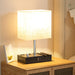 Beige Bedside Table Lamps Set of 2 - Dimmable, USB C+A, 2 AC Outlets