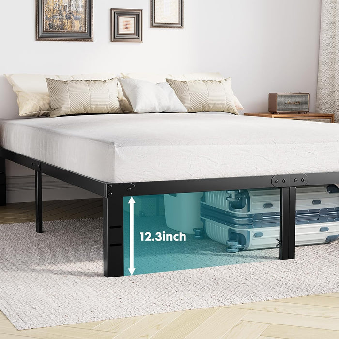 Full Size Metal Platform Bed Frame with Storage Space, Heavy Duty Sturdy Mattress Foundation, Strong Support Slats, 800LBS, Easy to Assemble, Black