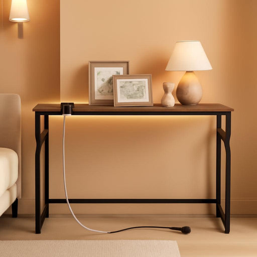 Sofa Console Table, 44.9" Entryway Table with Charging Station, Narrow Couch Table, Hallway Table, Sofa Table with USB Ports, Metal Frame, for Entrance, Living Room, Rustic Brown CTHR113E01