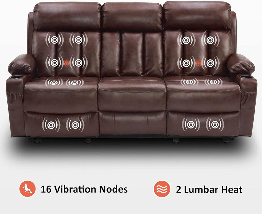 Power Reclining Sofa with Heat and Vibration,Usb Ports, Cup Holders,3-Seat Dual Recliner Sofa for Living Room 6077(Dark Brown, Reclining Sofa)