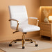 Whitney Mid-Back Swivel Leathersoft Desk Chair with Padded Seat and Armrests, Adjustable Height Padded Office Chair, White/Gold