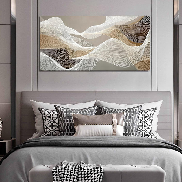Large Abstract Wall Art Beige Wall Art White Canvas Art Print Modern Artwork for Bedroom Bathroom Living Room Office 24"X 48"