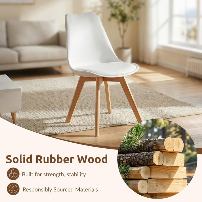 Dining Chairs Set of 4, Mid Century Modern Kitchen and Dining Chair, Soft Padded Dining Desk Chairs with Wood Legs, for Kitchen, Dining, Living Room & Bedroom, White