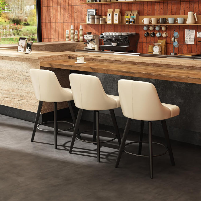 Swivel Bar Stools Set of 3，25''H Counter Height Bar Chairs with Back, PU Leather Kitchen Stools, Thickened Widened Cushion and Backrest,Barstools for Kitchen Island, Bar, Cafe, Dining Room