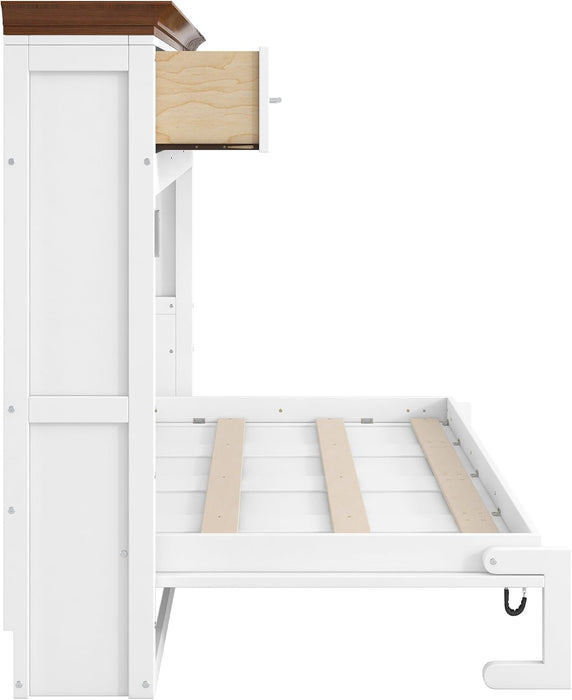 Horizontal Murphy Bed With Drawers White WalnutTop