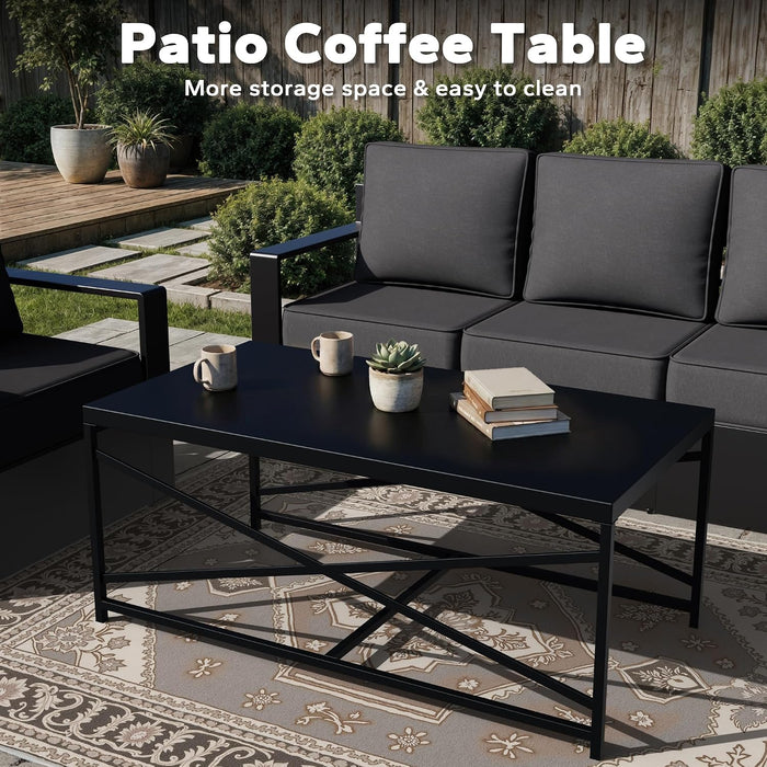 Outdoor Aluminum Furniture Set, 4-Piece Patio Conversation Set, 2 Swivel Chairs, 1 Sofa and 1 Table, All-Weather Metal Frame, 6" Thick Removable Cushions, Deep Setting for Garden, Poolside and Porch