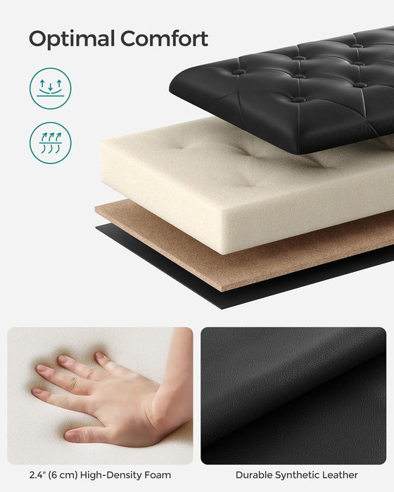 Storage Ottoman, Storage Bench, Tufted Entryway Bedroom Bench, 17.7 X 46.5 X 17.7 Inches, Hinges Easy Lid Operation, Wooden Legs, Synthetic Leather, Loads 330 Lb, Classic Black ULOM071B01