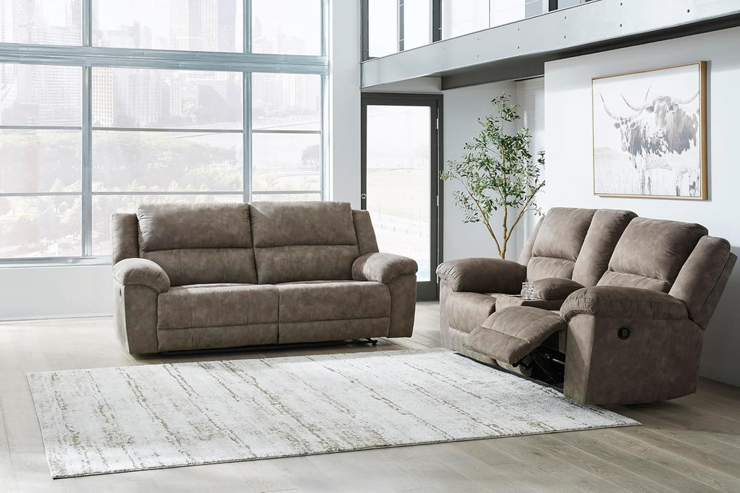 Laresview Contemporary Faux Leather Manual Double Reclining Loveseat with Console, Storage and Cup Holders, Gray