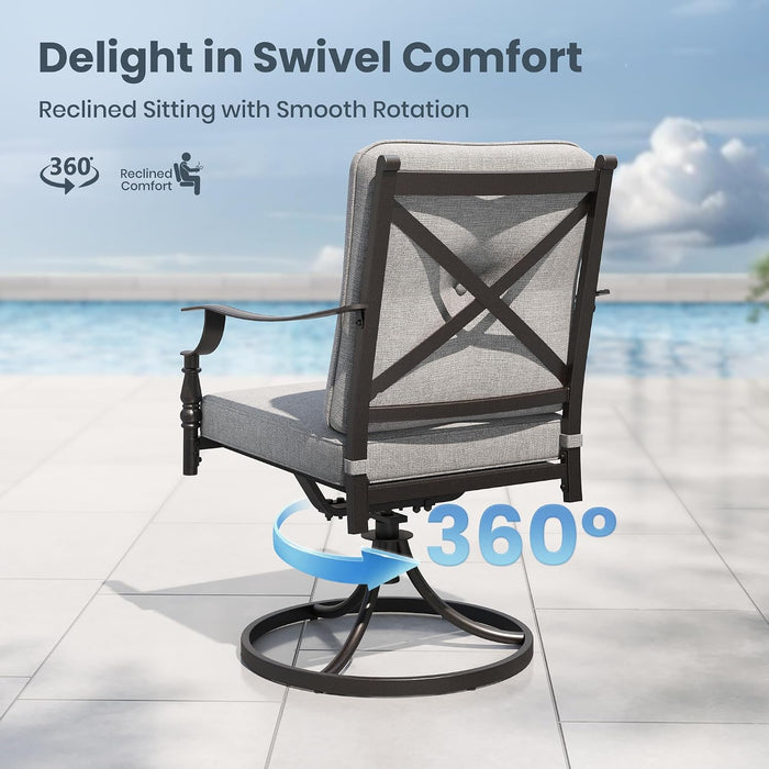 Patio Swivel Chairs, Metal Armchairs W/Cushions, 6PCS
