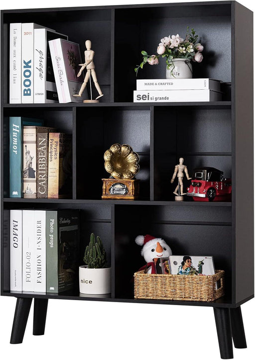 Black Bookshelf,3 Tier Modern Bookcase with Legs,Bookshelves Wood Storage Shelf, Open Book Shelves Cube Organizer,Freestanding Short Bookcases