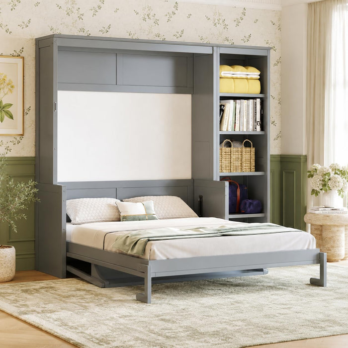 MurphyBed With Integrated Desk AndBookshelf Gray Storage