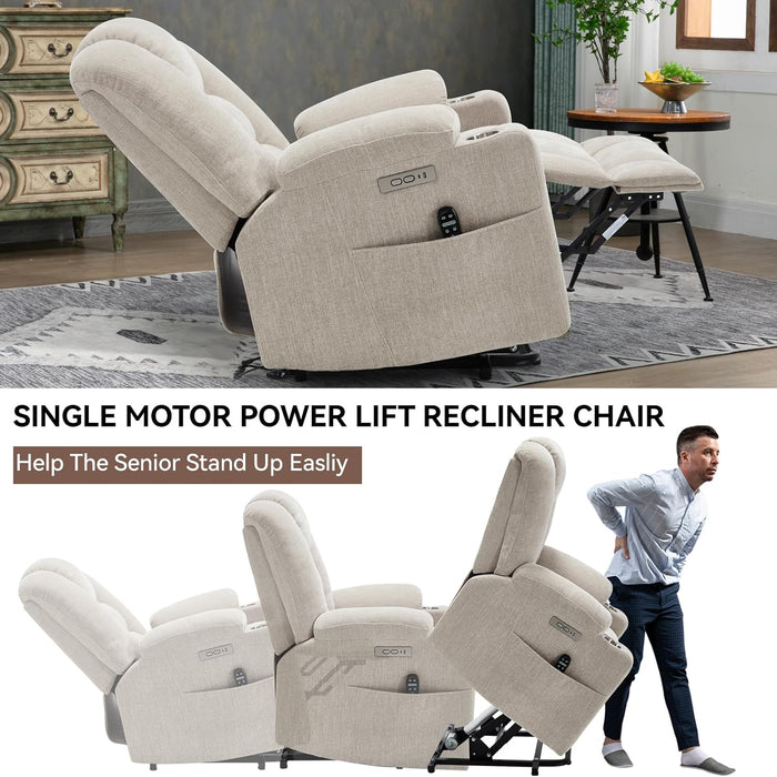 Power Lift Recliner Chair for Elderly with Massage & Heat, Chenille, Beige