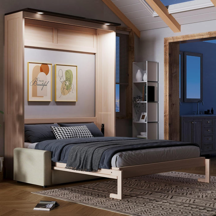 Queen Size Murphy Wallbed Beige With ConvertibleSofaLED