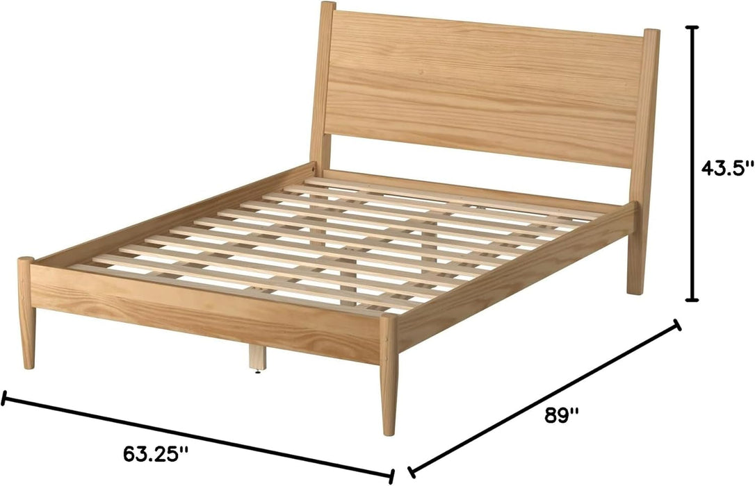 Mid-Century Panel Bed - Queen Size - Scandinavian Oak Finish
