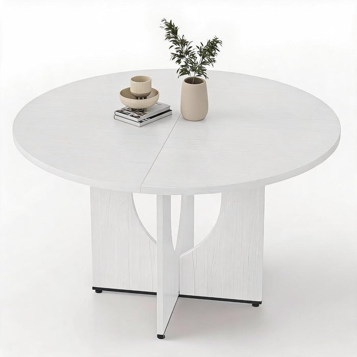 Round Dining Table for 4-6, 47” Modern Kitchen Dining Table Circle with Pedestal Wood Base,Rustic round Table for Kitchen, Living Room, Dining Room (White)