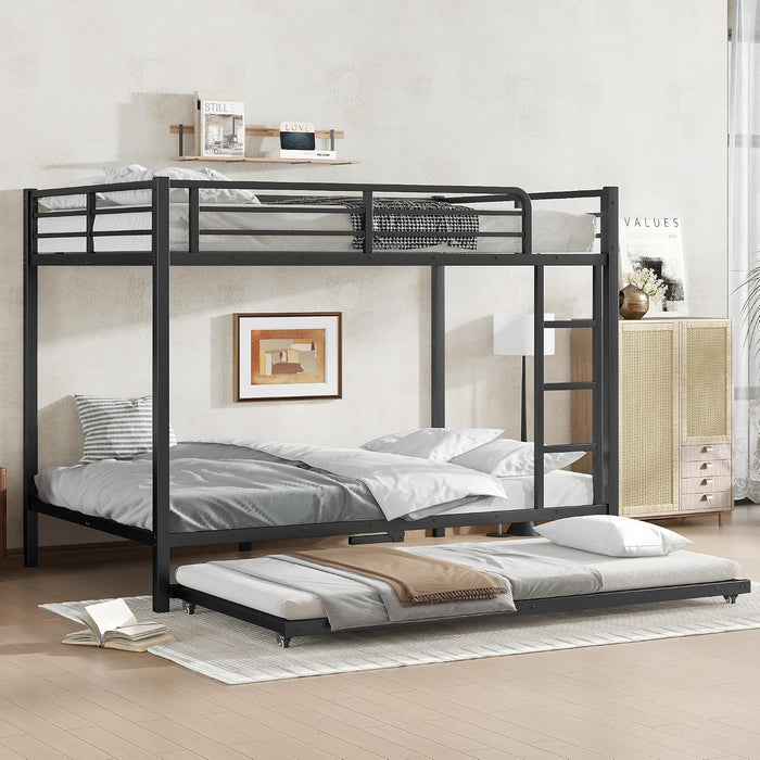 FullOverFull BunkBed ConstructionGrade HeavyDuty WithGuardrails Black Trundle